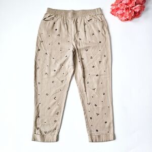 Chico’s 1.5 Beaded Embellished Ankle Pants Tan Lyocell Pull-On Elastic Waist